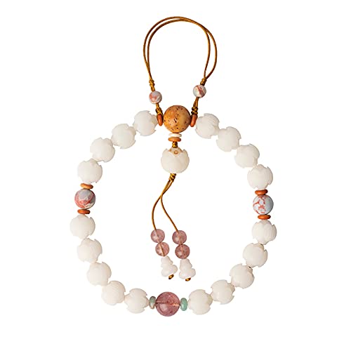 Rosario de cuentas jade blanco Bodhi Lotus Hand String Buddha Beads for hombres y mujeres con una sola pulsera anillo(Jade)