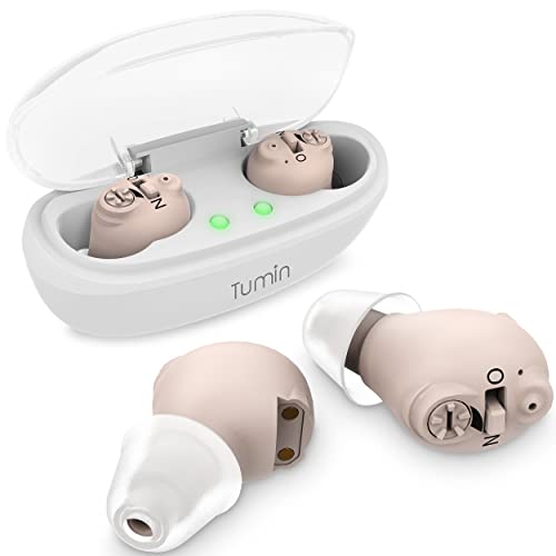 Tumin Rechargeable Hearing Aids for Seniors & Adults, Completely-in-Canal Invisible Hearing Amplifiers Earbuds for Elderly, Noise Cancelling Portable Hearing Assist with Magnetic Contact Charging Box