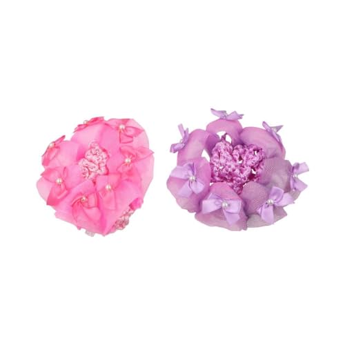 4 peças de rede para coque de cabelo infantil, malha colorida, flor, coque de balé, laço de pérola,