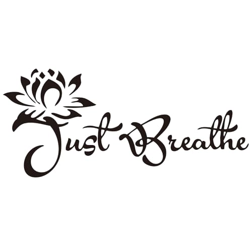 Image of Just Breathe Car Window Decal - Inspirational Lotus Flower Sticker for Vehicle Rear Window - Mindful Driving Accessory Positive Attitude Adhesive Vinyl Decal 8.66 * 3.94inch -XY94 (Black)
