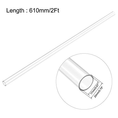 Image of uxcell Clear Rigid Tubing 17mm(43 /64'') ID x 20mm(3 /4'') OD x 2Ft Length Round Plastic Polycarbonate Tube