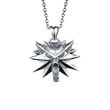 charmora 925 Sterling Silver Wolf Pendant Necklace, Fantasy RPG, Geralt Of Rivia Design for Gamers and Fantasy Lovers, Wolf Necklace, silver jewelry, Wolf Necklace For Men Gift Wolf Pedant Necklace