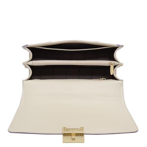Image of Da Milano Genuine Leather Satchel for Women - Beige Structured Handbag with Push Lock & Shoulder Strap