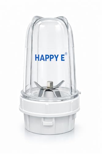 Image of HAPPY E Premium Bullet Mixer Grinder Jar, 300ml BPA-Free Polycarbonate Jar with SS 304 Cross Blade, 2-Lock System & 4-Teeth Coupler for Grinding, Blending & Mixing