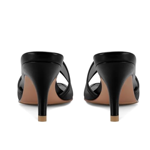 Image of Dsevht Black Kitten Heel Sandals Stiletto Low Heels Slip On Slides Mule Sandal Square Open Toe Dress Shoes for Women