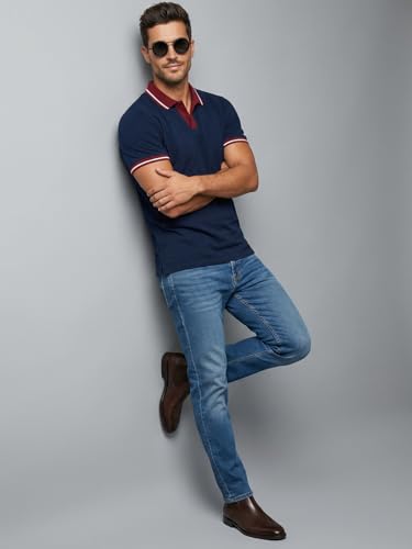 Image of Veirdo Men's Polo T-Shirt Regular Fit with Contrast Pattern & Striped Trim on Collar and Half Sleeves, Stylish Solid Casual, Weekend & Outdoor Wear (Sizes S to 2XL)