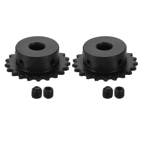 uxcell 2 Pcs #25 Chain Roller Sprocket 10mm Bore, 21 Tooth C45 Carbon Steel ANSI #25 Roller Sprocket Round Hole with Set Screws for ISO 04C Chain