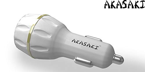 Image of Akasaki AC-26 Dual Port Car Charger with Data Cable (White)