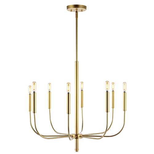 JONATHAN Y JYL7900B Amoros 27.25" 8-Light Modern Mid-Century Iron LED Chandelier Contemporary, Industrial, Coastal Dining Room Living Room Kitchen Island, Gold Painting