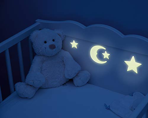 HERMA 15019 Leuchtsterne Kinderzimmer klein mini, 12 Stück, selbstklebend, leuchtende Sterne Aufkleber Wandsticker, Leuchtsticker aus Plastik zur Sternenhimmel Dekoration für Kinder Mädchen Jungen