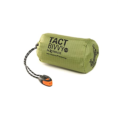 Survival Frog Tact Bivvy 2.0 Emergency Sleeping Bag w/Stuff Sack, Carabiner, Survival Whistle, ParaTinder – Compact, Lightweight, Waterproof, Reusable, Thermal Bivy Sack Cover, Shelter Kit