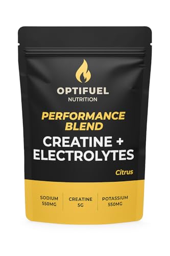 Optifuel Creatine Monohydrate + Electrolytes Powder 300g | 5g Creatine + 1250mg Electrolytes per Serving | Citrus Flavour | Hydration Strength Recovery & Muscle Performance | 30 Servings