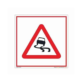 buysafetyposters.com - Slippery Road Sign In English - PVC Sticker - (Square, 8 inch X 8 inch, Multicolor)