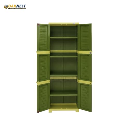 Image of Oaknest Supreme Fusion-03 Plastic Storage Cabinet | Compact & Multipurpose Storage Solution | Waterproof, Durable & Lightweight | Ideal for Home, Office & Garage | Green and Yellow