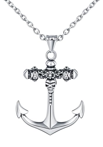 INFINIONLY Colliers Pendentifs Ancre en Acier Inoxydable pour Hommes Pendentif Ancre-Crâne Collier Créatif Décorations des Jeunes