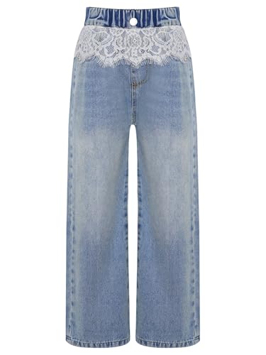 Kids Girls Wide Leg Jeans Baggy Casual Distressed Washed Denim Pants Vintage Denim Trousers with Pockets3