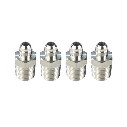 Image of HFS(R) 4PCs, 1 /2 inch NPT Male to 3 /8 inch JIC Male Adapter Flared Tube Fitting Pipe Connector Stainless Steel 304