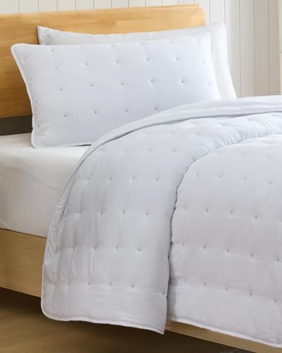 Image of Quilts Twin Size - Bedspread for Twin Size - Lightweight Comforter Set - Quilt Bedding Set for All-Seasons - Ultra Soft, Breathable & Comfy - Summer Coverlet with 1 Pillow Sham - 68 inch x 86 inch, White