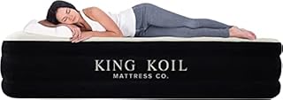 King Koil Luxury Queen Air Mattress with Built-in High Speed Pump, Blow Up Bed Top and Side Flocking, Puncture Resistant, Double High Inflatable Queen Airbed Air Mattress for Camping, Home, Travel