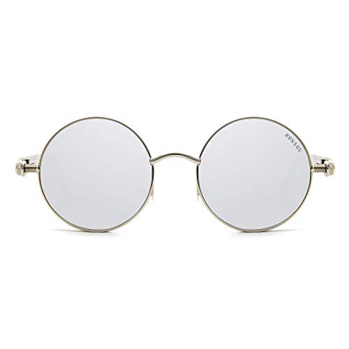 Image of RONSOU Steampunk Style Round Vintage Polarized Sunglasses Retro Eyewear UV400 Protection Matel Frame