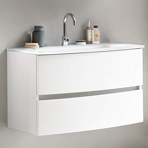 Lomadox Waschtisch 80 cm matt weiß inkl. Glaswaschbecken weiß, BxHxT: ca. 80x53x49 cm