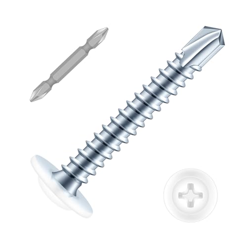 #8 x 1-1/4" Sheet Metal Screws, 150 PCS Etauwe Fast Self Tapping Screws for Metal, Phillips Modified Truss Head Self-Drilling Screws, Screwdriver Bit Included, White Head