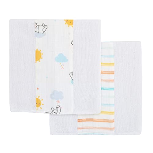 Image of Disney Winnie The Pooh White, Yellow, and Aqua 2Pk 100% Cotton Muslin Burp Cloths