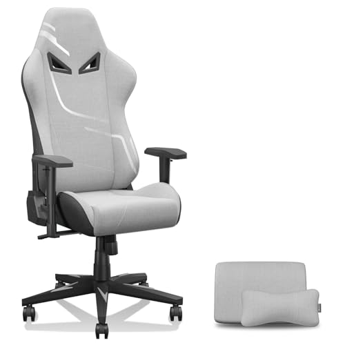 dowowdo Sedia da gaming ergonomica con supporto per testa e lordosi in grigio argento | Sedia da ufficio regolabile in altezza in tessuto per adulti e ragazzi