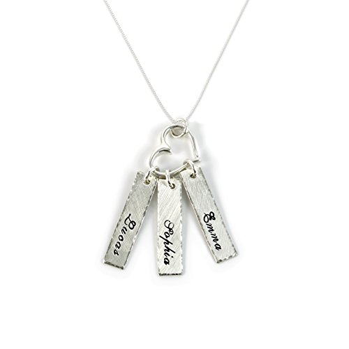 AJ's Collection Triple Bar Sterling Silver Personalized Necklace with Heart Charm. Includes 3 Customizable Charms and Your Choice of Sterling Silver Chain. Gifts for Her, Mom, Wife
