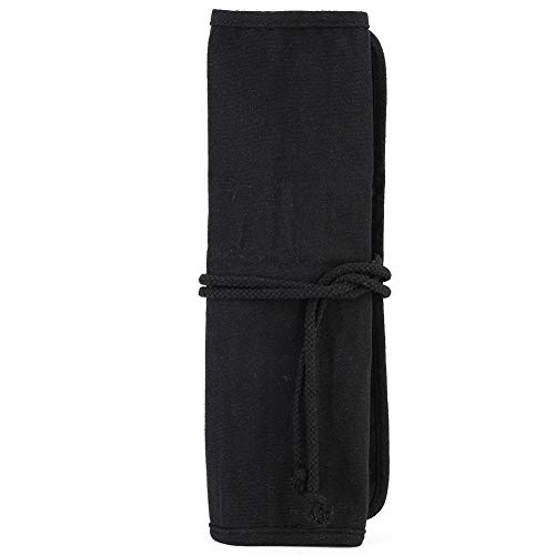 mootea Lona Hecha a Mano Estuche para bolígrafo de Estudiante Roll Up Dibujo Sketch Pouch Pencil Bag Black