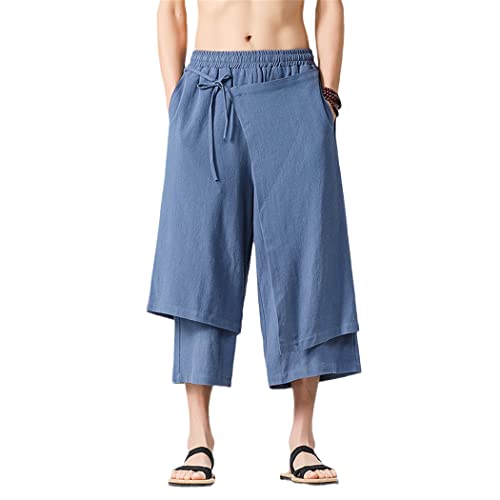 Pantalon décontracté homme jambes larges amples en coton lin rétro