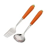 LOORGVEL 2 Stück Kinderbesteck Teilig mit Keramikgriff Karotten Design Rutschfestes Esslern Besteck...