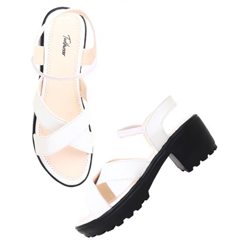 Image of Todhwear Women's Cross-Strap Block Heel Sandals, Gold, Chunky High Heel with Ankle Elastic Strap, Open Toe Wedges