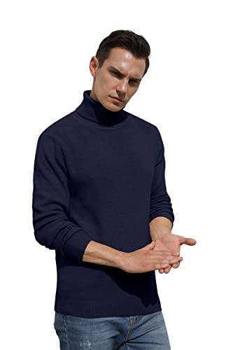 Hisir Rollkragenpullover Herren Klassischer Männer Bequem Langarmshirt Feinstrick Warmer Winter Pullover Pulli mit Rundhalsausschnitt für Männer (Marineblau, XL)