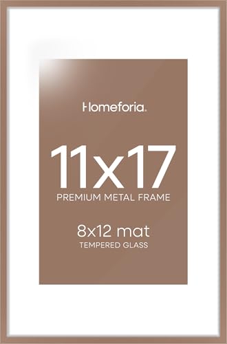 Image of Homeforia 11x17 Mocha Picture Frame, High-End Metal, 8x12 Mat, Glass | High End Aluminum, Tempered Glass, Acid-Free 8x12 Removable Mat, 11x17 in Edge-to-Edge Display 17x11, Wall Kit, Set Of 1
