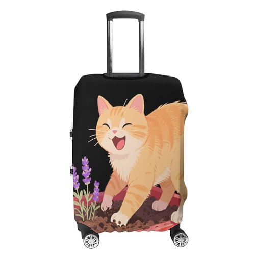 The Cat on The Flower Pot Elastic Luggage Cover Suitcase Protector for 19-32 Inch Suitcases | Universal Stretchable Travel Bag Cover | Anti-Scratch, Washable with Zipper Closure M4