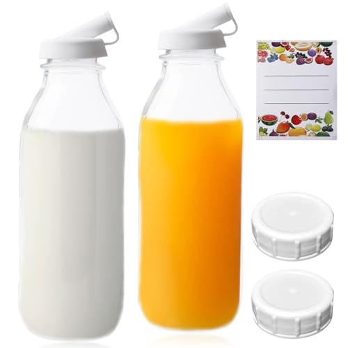GBKDQQ 2 botellas de cristal con tapa de 1 litro, botellas de leche de 1 litro con tapón de rosca, botella de planchado para rellenar smoothie kombucha jarabes bebidas
