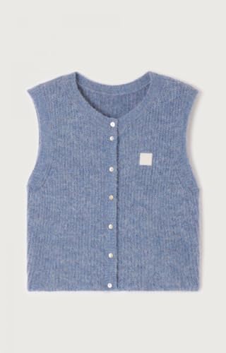 Image of Women Chunky Button Sweater Vest Sleeveless Round Neck Rib Knitted Tank Top Y2k Knitted Cardigan Vest Shirt