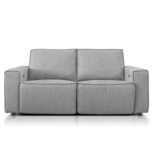 EVERGREENWEB - Divano Relax Elettrico 2 posti Separati Reclinabile con Pulsanti Divano Letto Matrimoniale tipo Doppia Poltrona Motorizzata con Sedute Indipendenti Tessuto Imbottito Color Grigio Chiaro