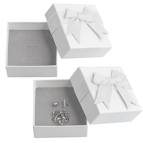 2Pcs Small Gift Boxes for Jewellery Rings Earrings Necklace Bracelet Gift Box with Lid Bow-knot Jewellery Gift Boxes Present Gift Box for Anniversaries Weddings Birthdays Christmas (7x7x3.5cm-Grey)