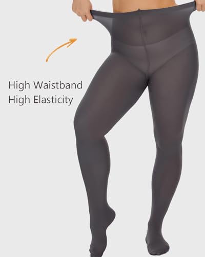 Image of DUCMODA Plus Size Tights for Women, Ultra Soft Solid Color Semi-Opaque Pantyhose, Nylon High Waist Stockings 1X 2X 3X 4X