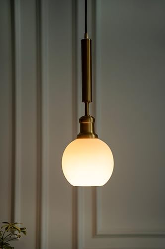 Image of Divine Trends Globe Hanging Pendant Light Antique Brass Finish with Frosted Milky White Glass | Hanging Lamp for Living Room | Pendant Ceiling Lamp - Pack of 1