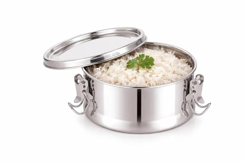 Image of Stainless Steel Leakproof Tri-Lock Lunch Box, Airtight Tiffin Box, Spill-Proof Mini Snack Container | Compact Snack Box for Kids & Adults, Office & School Use(Silver-500ml)