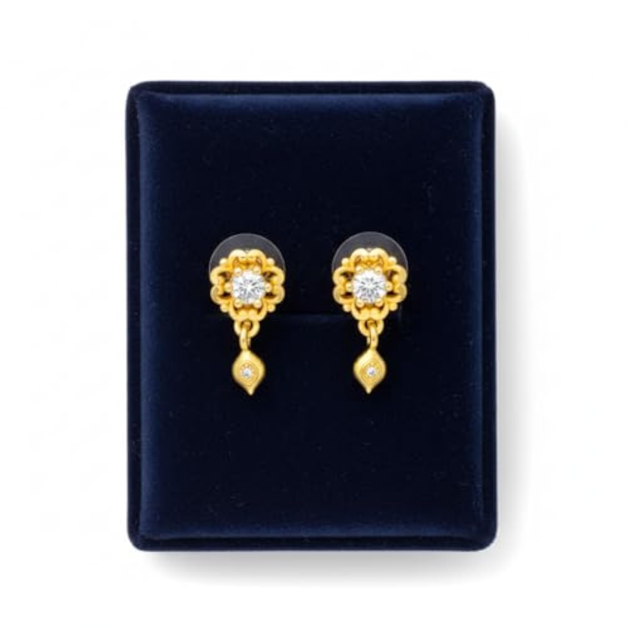Women's Floral Stud Drop Earrings with CZ Stone, Lightweight