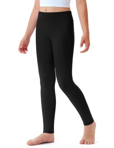 JOCMIC Girls Athletic Leggings High Waist Yoga Dance Pants Black 13-14 Years