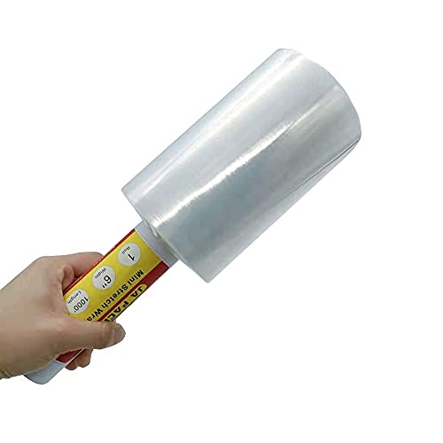 JA PACKING Stretch Wrap Clear Plastic Wrap Roll 6 inch X 1000Ft 80 Guage Industrial Mini Stretch Wrap Film with Handle for Moving,Shipping,Packing Fuiniture Adhering Shrink Film