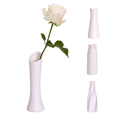 Ginsco White Ceramic Vase 7 Inch Tabletop Vase Small Modern Design Nordic Minimalist Handmade Flower Vase For Dining Room Table Decoration Home Living Room Bookshelf Tabletop Wedding Decor #TOP19