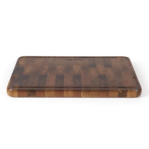 Image of Calphalon Edge Guard Cutting Board, 18 x 12-Inch End-Grain Acacia Wood Cutting Board, Heavy-Duty Wooden Chopping Block for Stable Meal Prep
