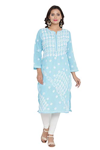 Image of Ada Women's Cotton Regular Fit Tunic Hand Embroidered Lucknowi Chikankari Ethnic Wear Kurta Kurti A130717