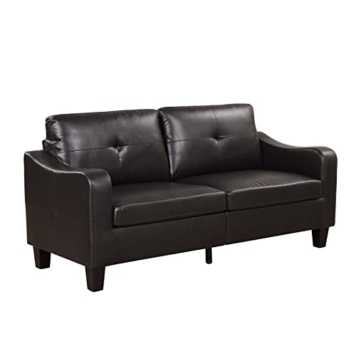 Ebello Upholstered 3-Seat Faux Leather Sofa Couch, Modern Loveseat Sofa, Wood Frame And Sturdy Legs For Living Room Bedroom Office, Black #TOP6